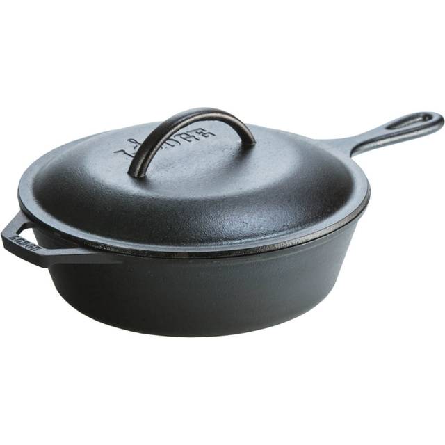 Lodge L8CFKPLT Cast Iron Covered Chicken Fryer  Pre-Seasoned  3-Quart  Black