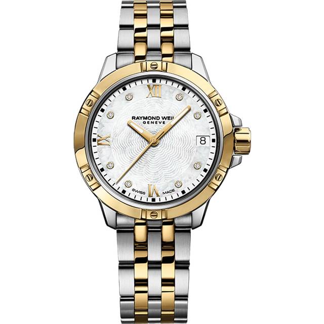 Raymond Weil Women's Tango 30 Mother of Pearl Diamonds Date Bracelet Strap Watch, Silver/Gold