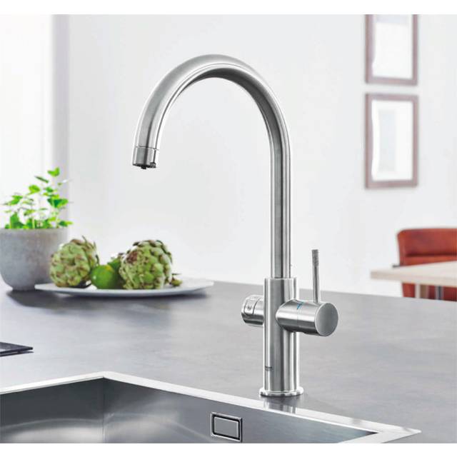 Grohe Blue Home C-Spout Kitchen Sink Mixer Tap with Filter Kit - Super steel