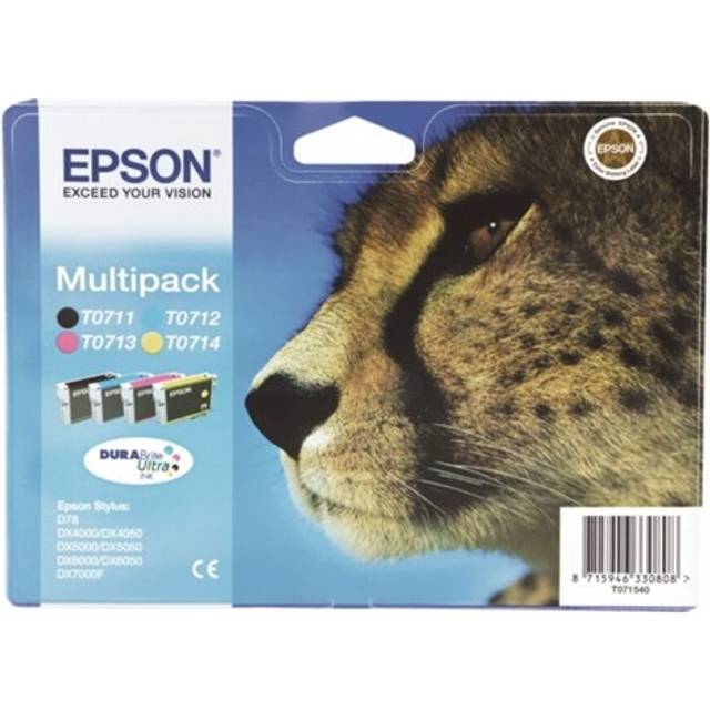 Epson Cheetah T0715 Inkjet Printer Cartridge Multipack, Pack of 4