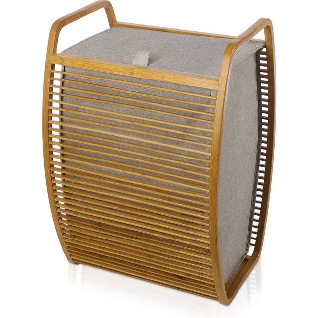 Möve 40905 Bamboo tvättkorg 40 x 35,5 x 60 cm tillverkad av bambu med duk, grå