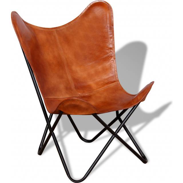 Vidaxl Butterfly Chair Brown Real Leather