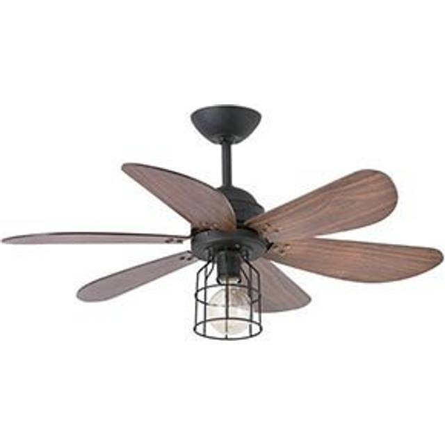 Faro Chicago 1 Light Small Ceiling Fan Black, Walnut with Light, E27