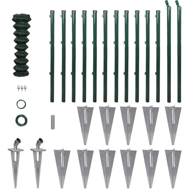 vidaXL Chain Link Fence with Posts Spike Steel 1,5x25 m - Green