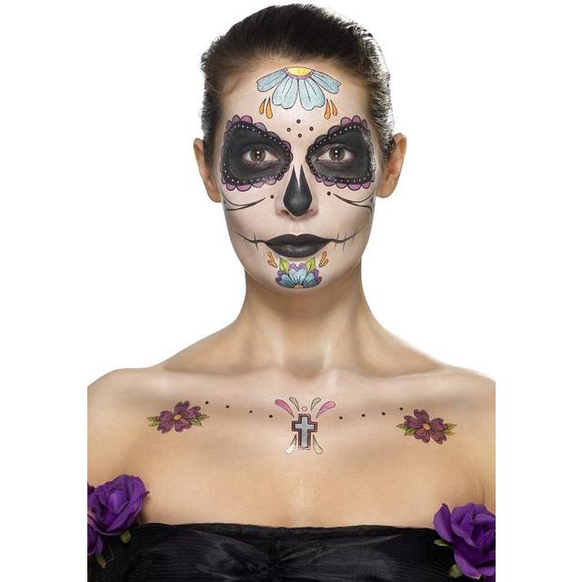 Day of the Dead Tattoo Transfers Make Up (Purple) | Halloween