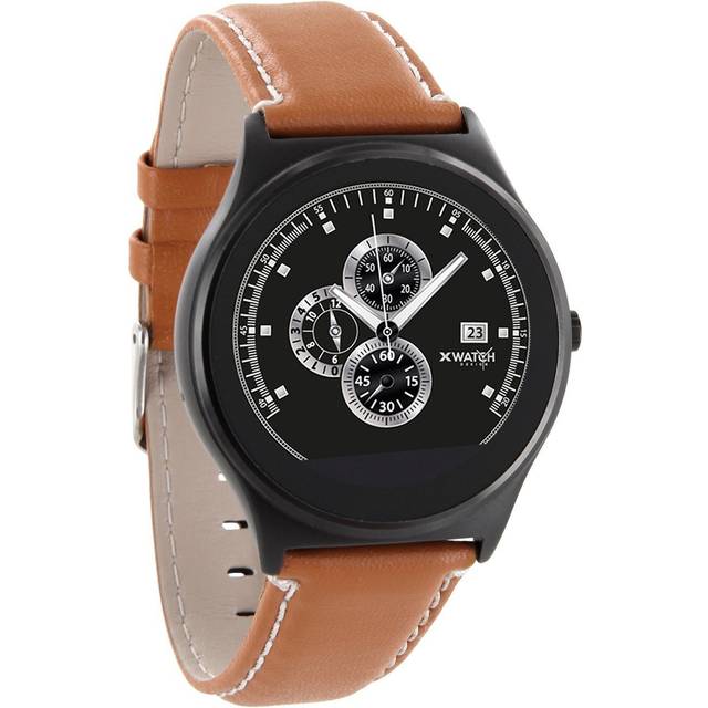 X-WATCH QIN XW PRO Carbon Red Smartwatch, Leather Strap, iOS & Android- Anti Glare Touch Screen, Step Counter, Calories Burnt, Heart Rate, B