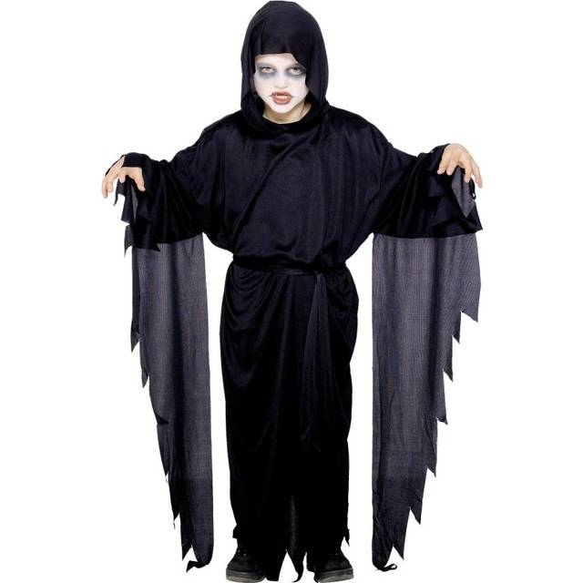 Kids black screamer ghost reaper robe scary childs halloween fancy dress costume