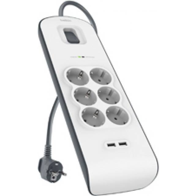 Belkin BSV604VF2M Grenuttag, Vit, Grå, 2 m