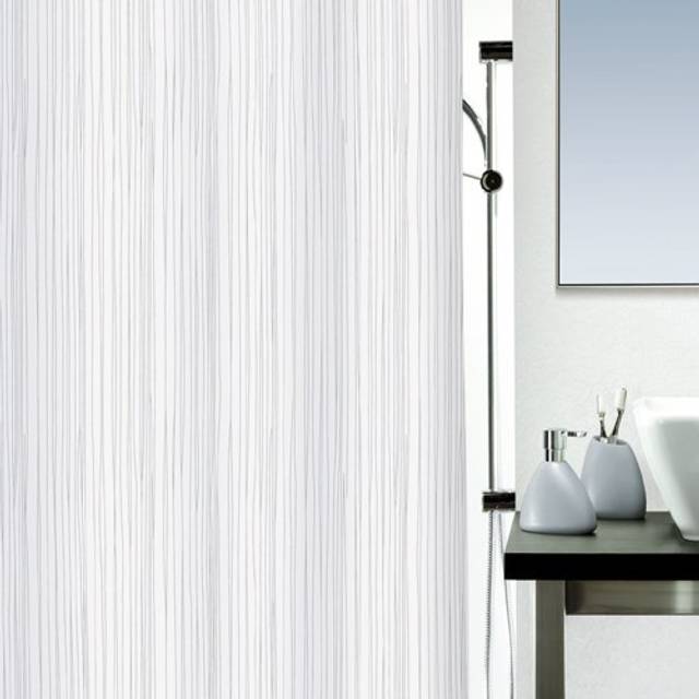 Spirella Raya Vitt duschdraperi i textil polyester, 180 x 200 cm, ogenomskinlig/vit