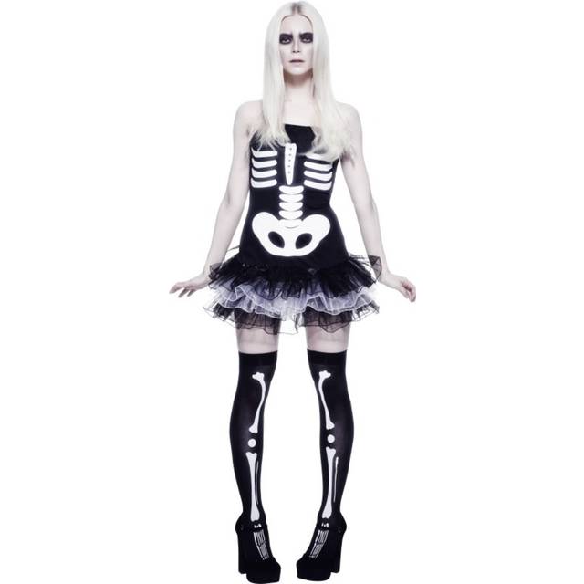 Fever Skeleton Costume, Black, Tutu Dress With Detachable Clear Straps -
