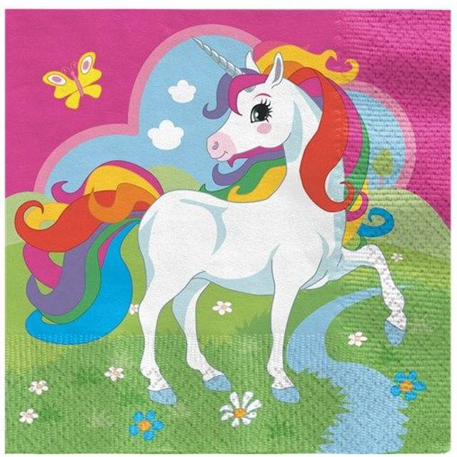 Einhorn Servietten für Tischdeko Einhornparty, 2-lagig, 20er, 33cm