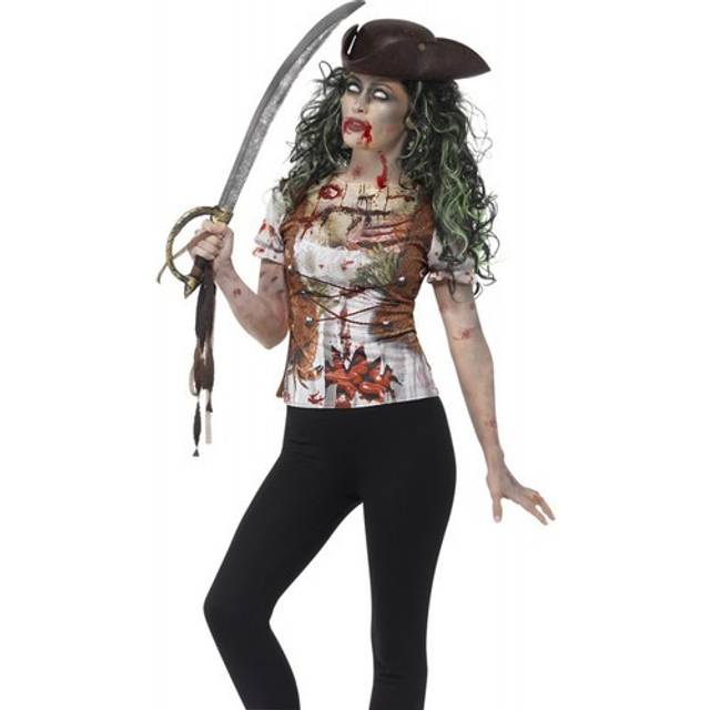 Zombie pirate wench printed t shirt halloween womens ladies fancy dress top
