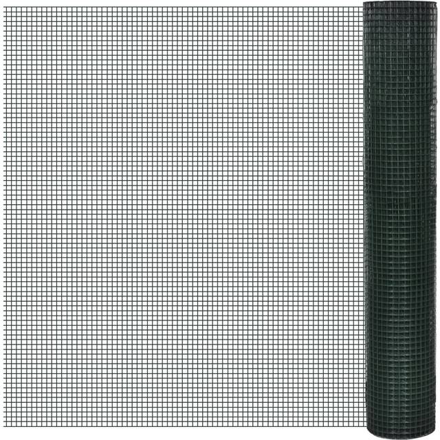 vidaXL Chicken Wire Fence Galvanised with PVC Coating 25x1 m Green