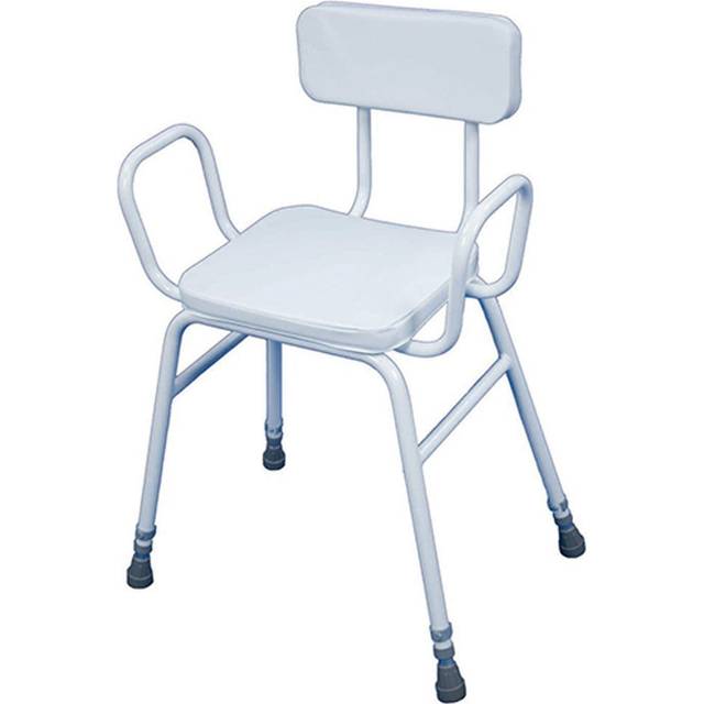 Aidapt Height Adjustable Perching Stool With Padded Seat and Safety Arms and Metal Back For Elderly for Users with Limited Mobility