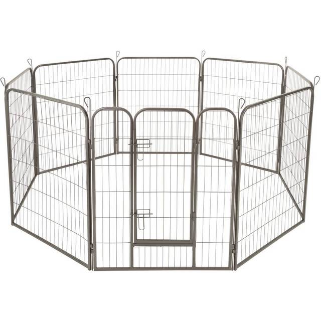 Dog Pen - 8 sections, foldable, door with double locking, ground anchoring possible - dog pen, dog playpen, puppy pen - 100 cm