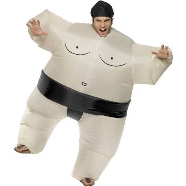 Sumo Wrestler Costume, White, Inflatable Bodysuit With Headpiece -  sumo costume suit inflatable ringer wrestler white black