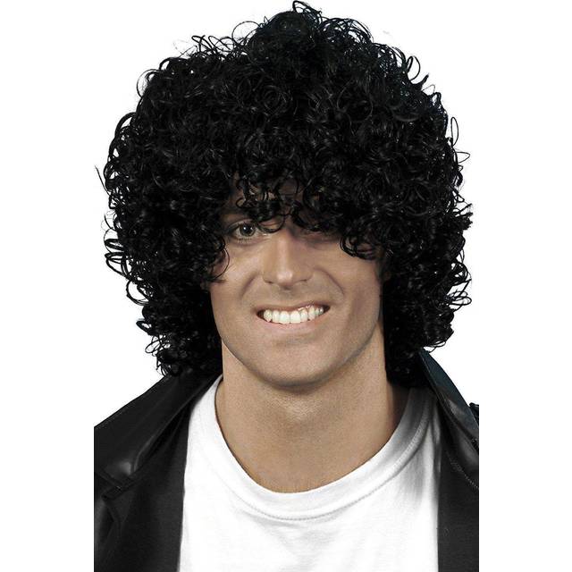 Mens 80's wet look afro wig fancy dress accessory