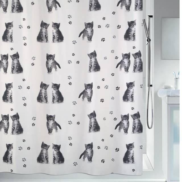 Spirella anti-mögel duschdraperi – antibakteriellt tvättbart vattentätt polyester katt 180 x 200 cm vit