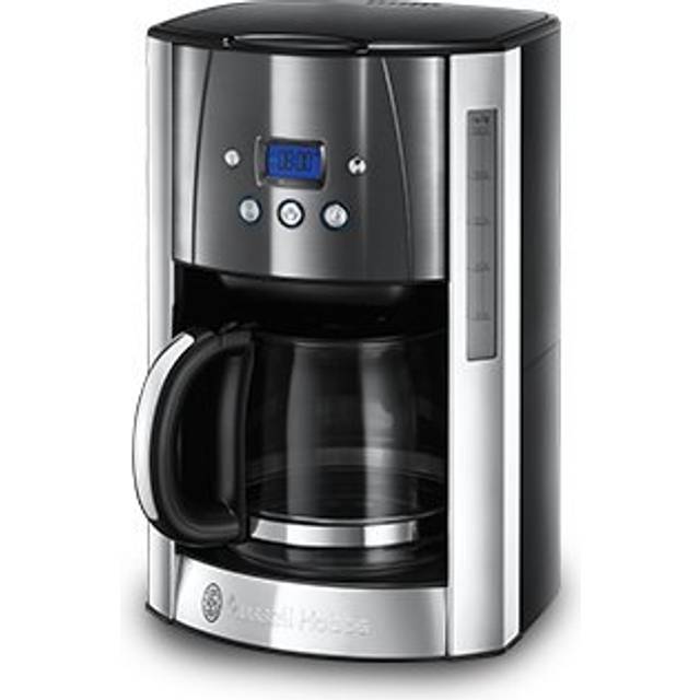 Russell Hobbs kaffebryggare, digital programmerbar timer, upp till 12 koppar, 1.5l glaskanna, 1000W, varmhållning, automatisk avstängning, filterkaffe, röd och svart, Luna 23240-56