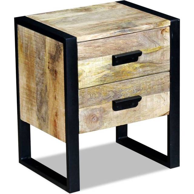 Sidobord med 2 lådor massivt mangoträ 43x33x51 cm