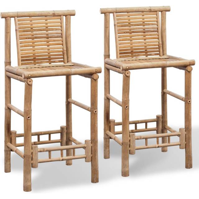 vidaXL 2x Bar Stool Bamboo Chair Seat High Backrest Footrest Kitchen Furniture