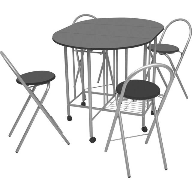 vidaXL Folding Dining Set 5 Pieces MDF Black Table and Chair Kitchen Furniture