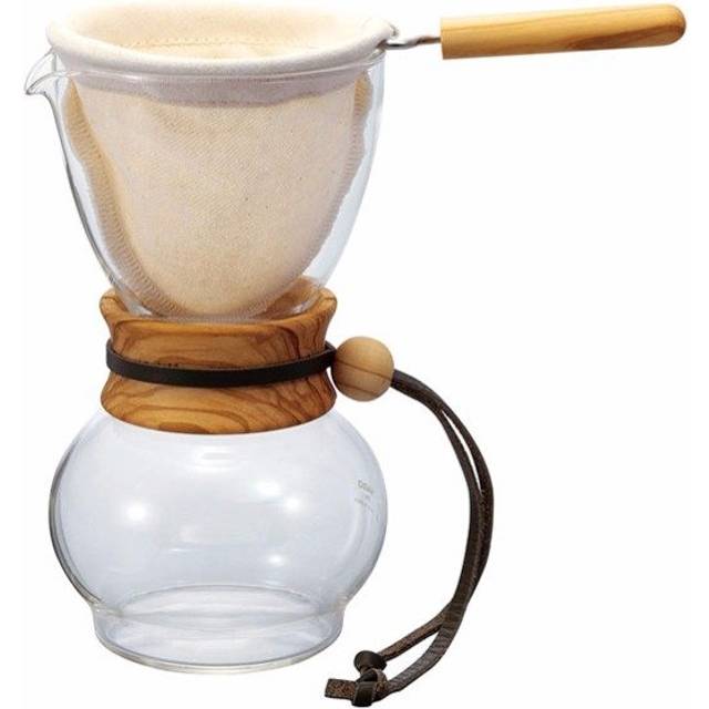 Hario 480 ml värmebeständigt glas och trä droppkruka trähals pourover kaffebryggare, förpackning med 1, klar