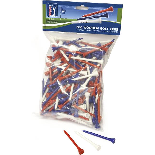 PGA TOUR 200 Trä Golf Tees - Röd/Vit/Blå, 70 mm