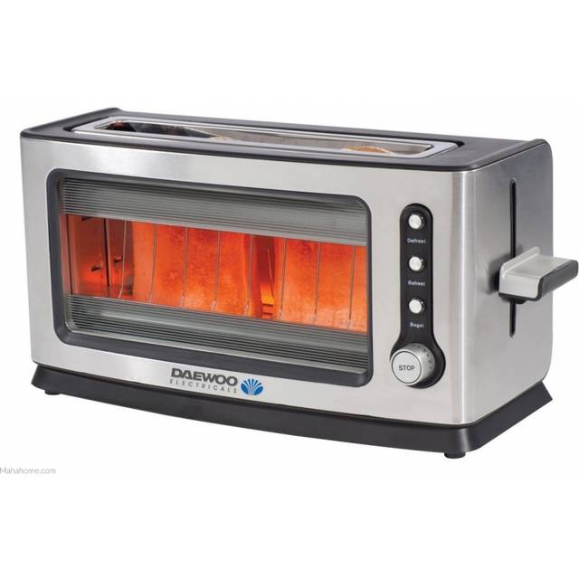 Daewoo SDA1060GE 2 Slice Transparent Glass Toaster in Silver