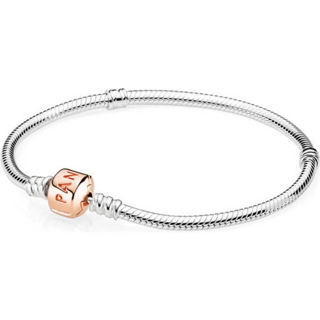 PANDORA Moments Schlangen-Gliederarmband mit Zylinderverschluss aus Sterling-Silber und 14 Karat rosévergoldeterr Metalllegierung, kompatibel mit Charms und Anhängern aus der Moments Kollektion 21cm