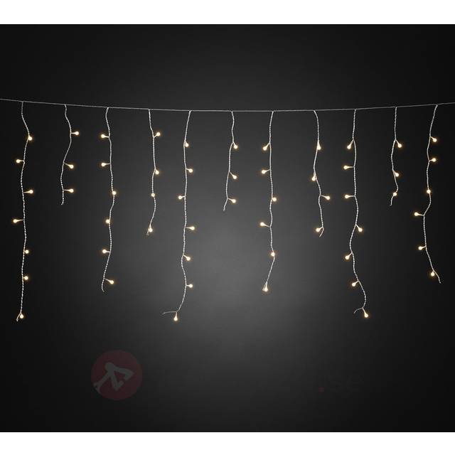Konstsmide LED isregn ljusgardin, med vita glober, 200 bärnstensfärgade dioder, 24 V utomhustrafo, transparent kabel – 3672-803, bärnsten