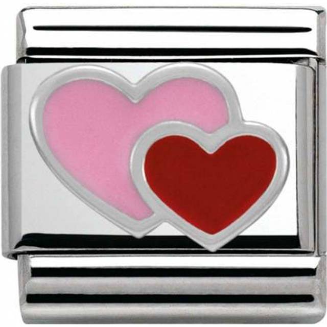 Nomination Classic Silver Pink and Red Double Heart Charm