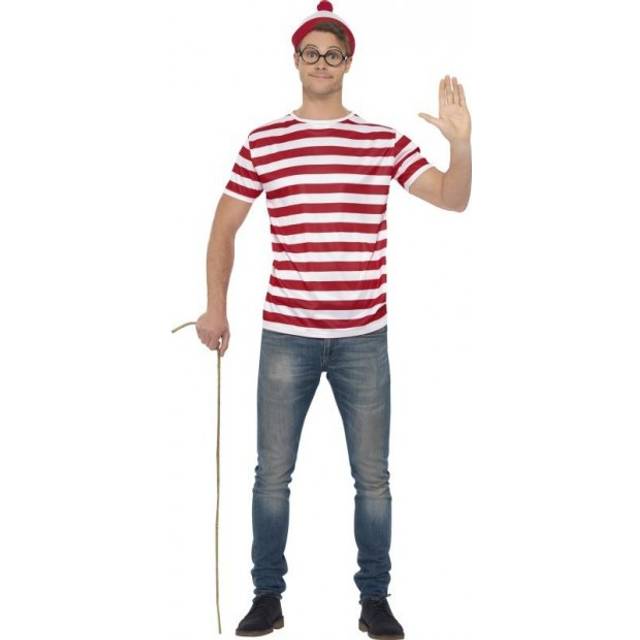 Smiffy's Unisex Official Where's Wally Accessory Kit With Thsirt/hat And -  wheres wally fancy dress kit mens costume adult instant waldo book week