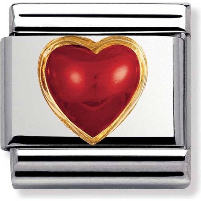 Nomination Classic Stones Heart Charm - 18k Gold with Red Coral - Silver,Red