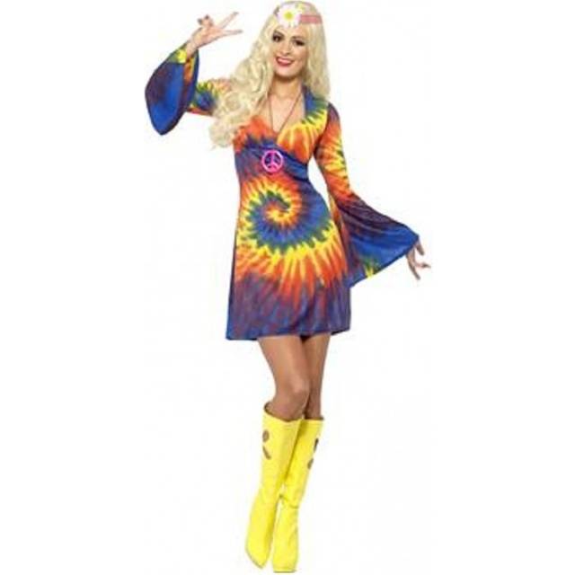 Smiffy's Adult Women's 1960's Tie Dye Costume, Dress, 60's Groovy Baby, Serious -