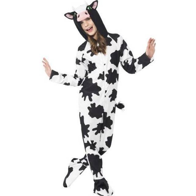 Smiffy's Children's Unisex All In One Cow Costume, Jumpsuit With Tail And Ears, -  costume dress fancy cow animal boys girls kids book week farm