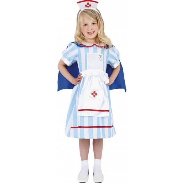 Vintage nurse girls fancy dress uniform childrens kids dress up costume + hat