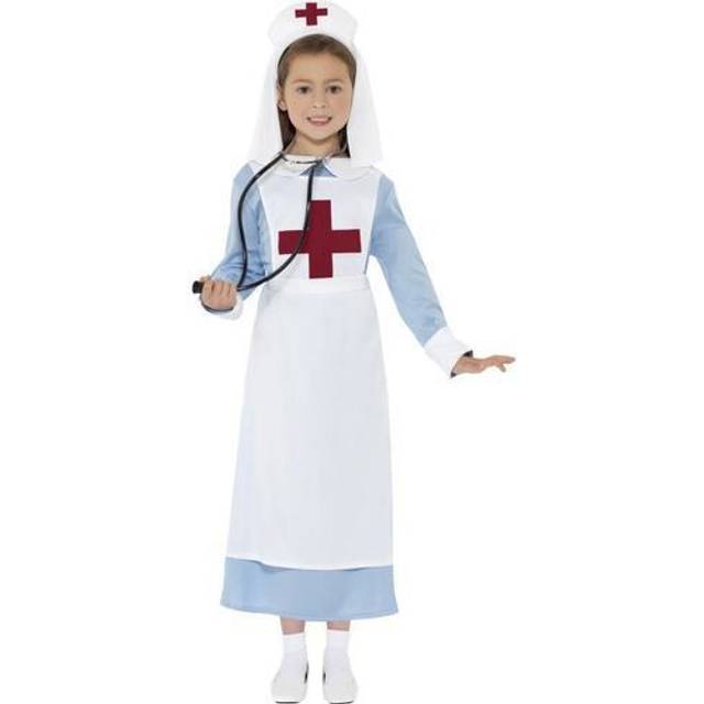Smiffy's Children's WW1 Nurse Costume, Dress, Mock Apron And Headpiece, Ages -