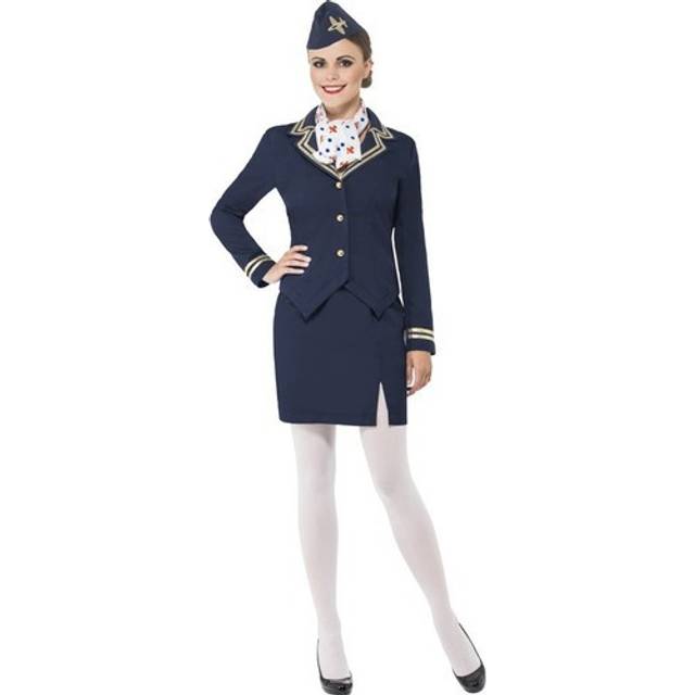 Smiffy's Adult Women's Airways Attendant Costume, Jacket, Skirt, Scarf And Hat, -  costume ladies air hostess fancy dress womens airways attendant