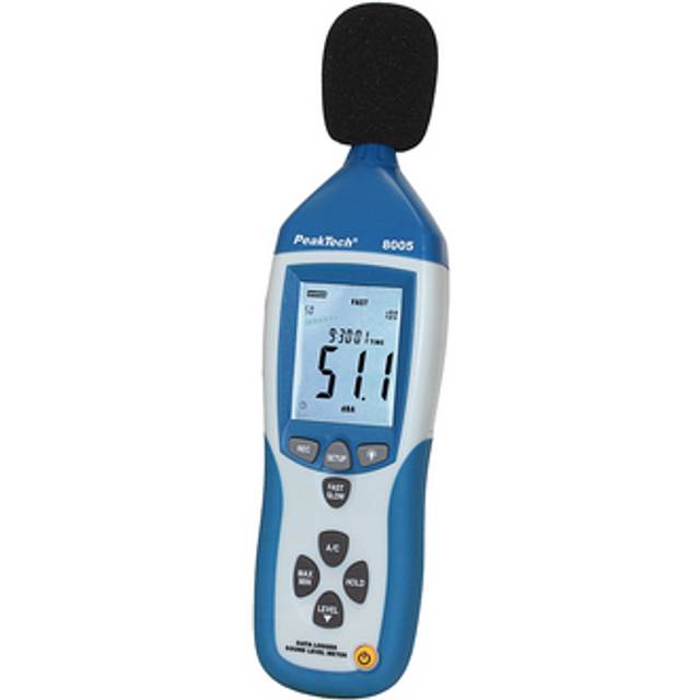 PeakTech 8005 - Ljudnivåmätare klass 2 med inspelning (32000 avläsningar), kalibrerad, ljudnivåmätare med USB, dB-mätare, dB-mätare, Min/Max, datalogger, AC/DC-utgångar, 30 dB - 130 dB