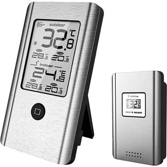 Luna Tools TERMOMETER INNE/UTE TRÅDLÖS BORSTAD ALUMINIUM 133X75MM