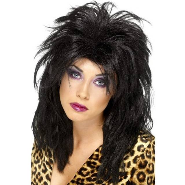 Ladies black 80s popstar wig