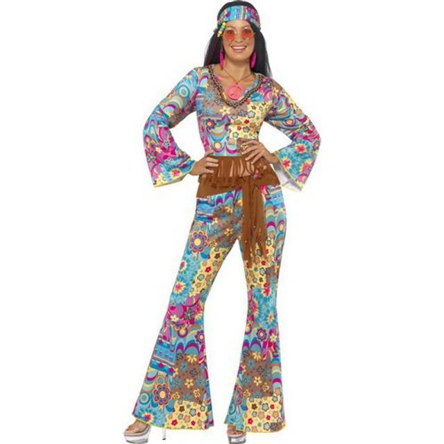 Women's Hippy Flower Power Costume -  costume flower power dress hippy fancy hippie adult womens ladies 60s flares 70s outfit