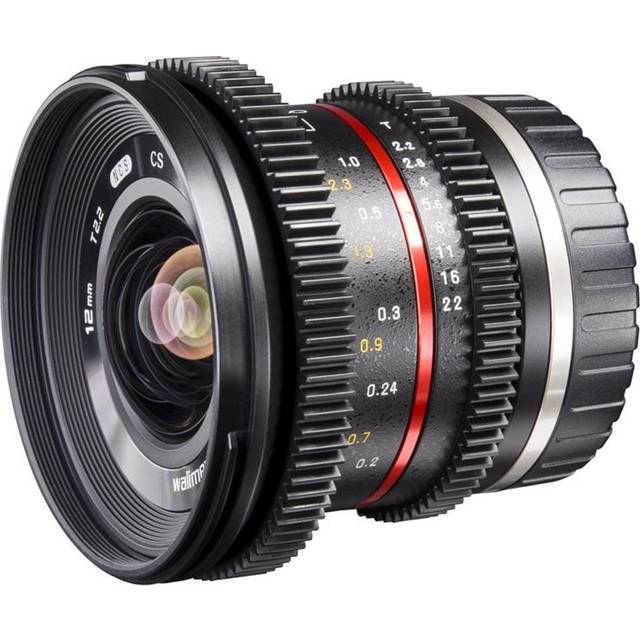 Walimex Pro 12mm 1:2.2 VCSC wide-angle lens for Sony E Mount lens bayonet (MC lenses/Nano Coating, gear ring, stepless aperture/focus, removable le...