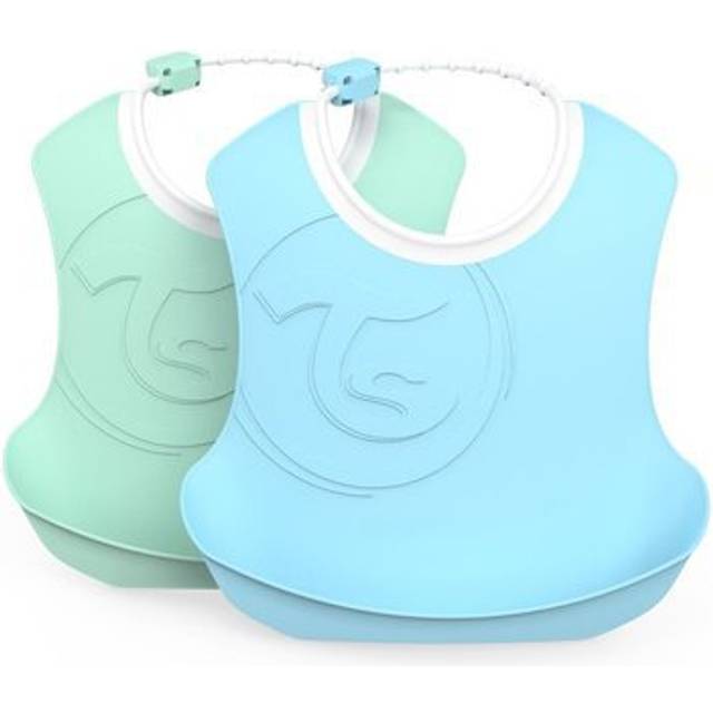 2X Baby Bibs with Crumb Tray, Waterproof, 4+ Months, Pastel Pink/Pastel Purple