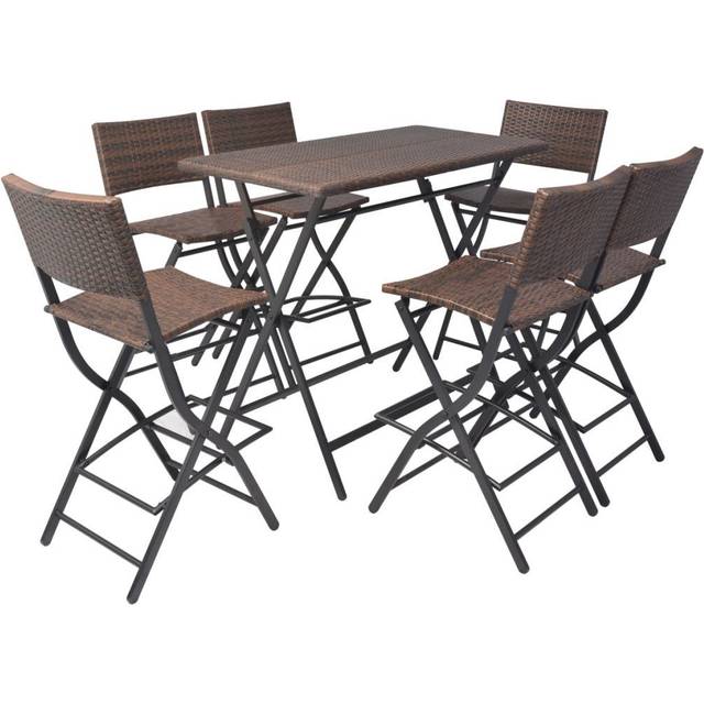 Vidaxl 7 Piece Folding Outdoor Dining Set Steel Poly Rattan Black