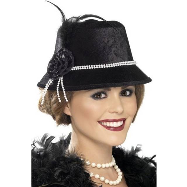Smiffy's 1920's Hat With Beads And Flower - Black - 20s 1920s Fancy Dress -  hat 20s 1920s fancy dress ladies womens black flapper one size