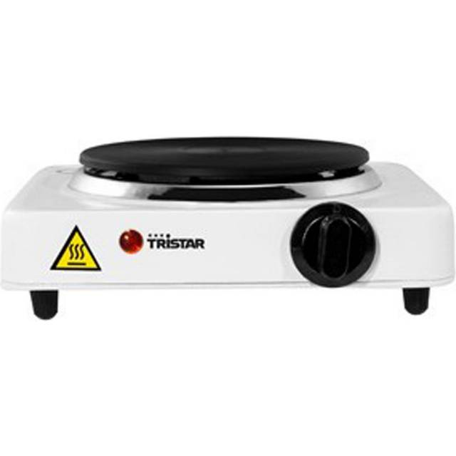 Tristar Kokplatta KP-6185 — Ø 15 cm — 1000 W — rostfritt stål — med termostat — perfekt för camping — vit