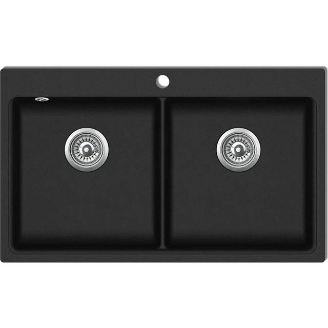 vidaXL Overmount Kitchen Sink Double Basin Granite Black