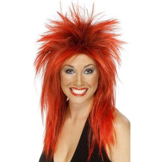 Long Red Ladies 80s Mullet Rock Diva Wig -  wig rock fancy dress diva red 80s punk mullet black ladies costume accessory 1980s tina smiffys